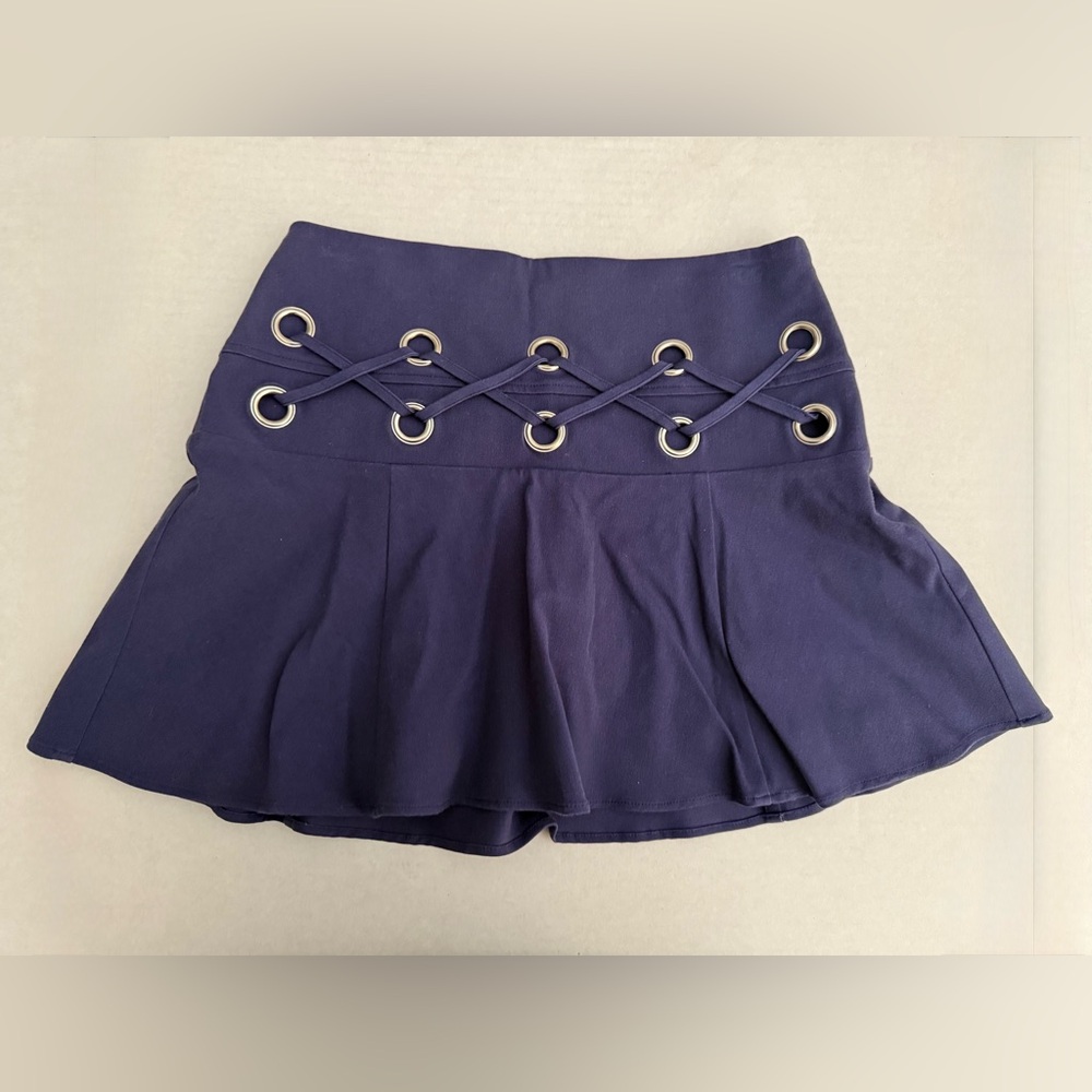 Parker Navy Blue Mini Skirt with Criss Cross Design- Y2K fashion